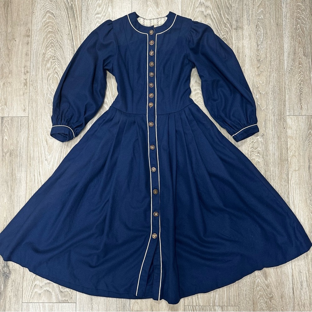 Vintage Navy Blue Button-Down Trachten Dress From Austria
